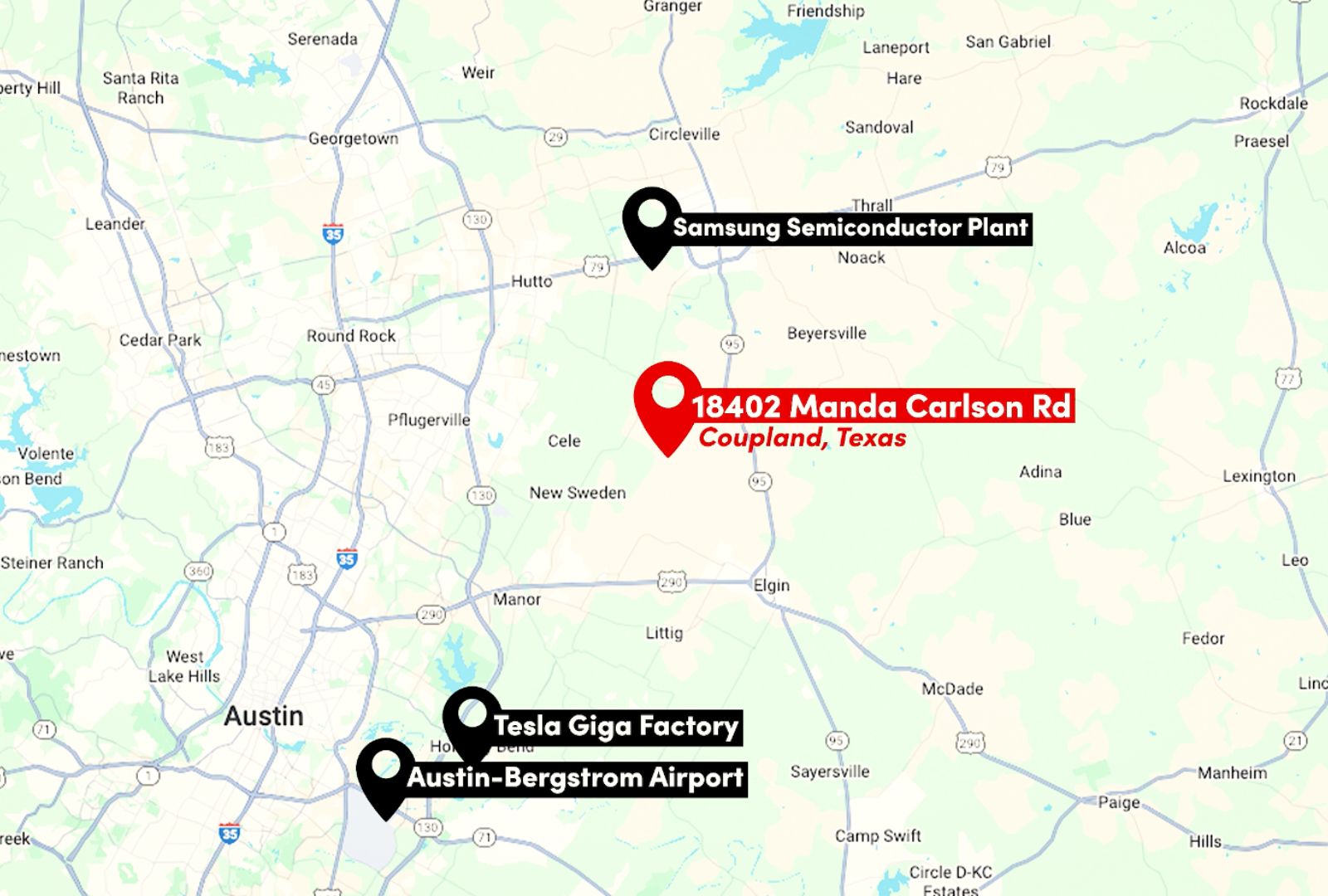 18402 Manda Carlson Road Coupland, TX 78615 - Photo 28 of 29 Close proximity to Tesla, Samsung, and ABIA