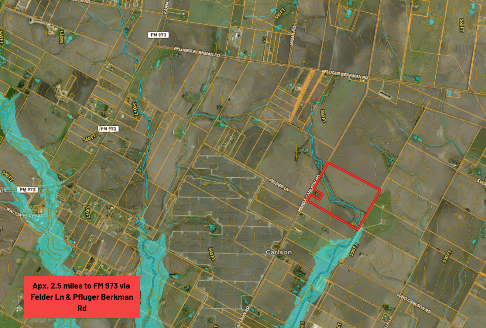 18402 Manda Carlson Road Coupland, TX 78615 - Photo 3 of 29 Approximate Boundary Lines - Approximately 2.5 mines to FM 973 via Felder Ln and Pfluger Berkman Rd.