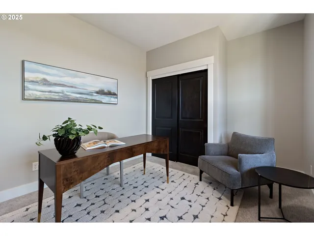 a living room with furniture and a rug