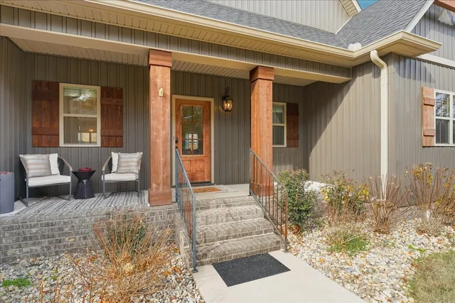 a building outdoor space with patio furniture