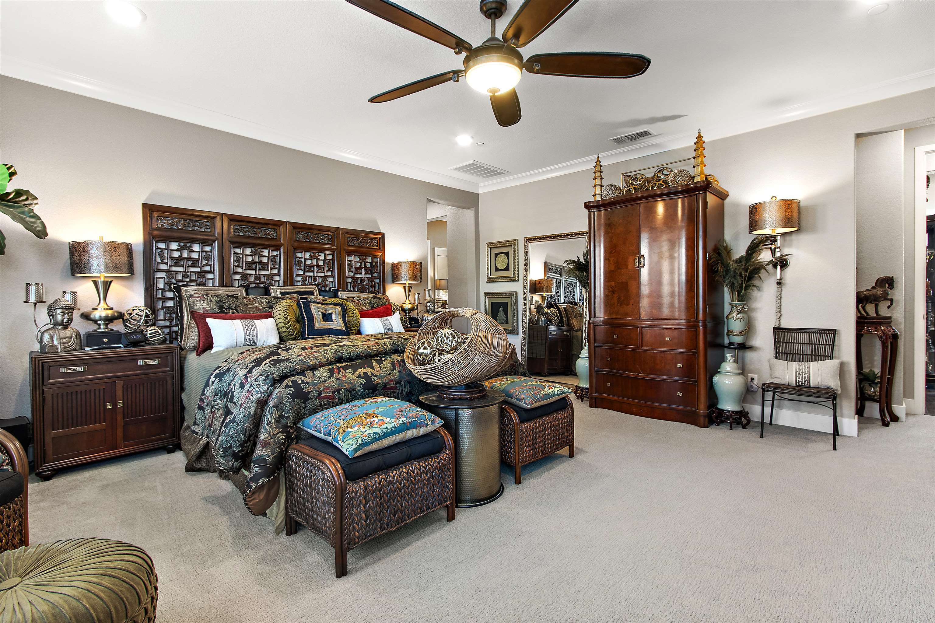 1311 Amalfi Court San Ramon, CA 94583 - Photo 28 of 59 a bedroom with a bed couch and a ceiling fan