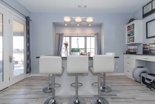 a view of a lake with a mountain in the background