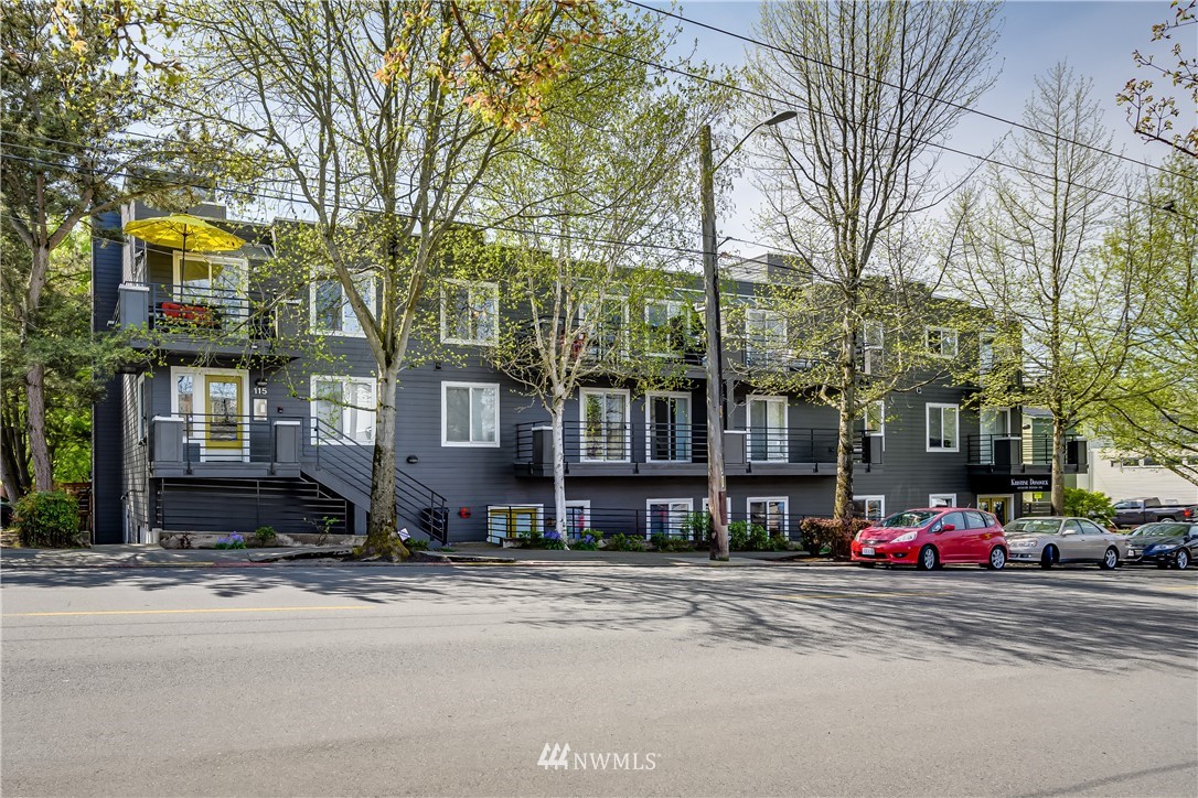 a front view of a building with street view