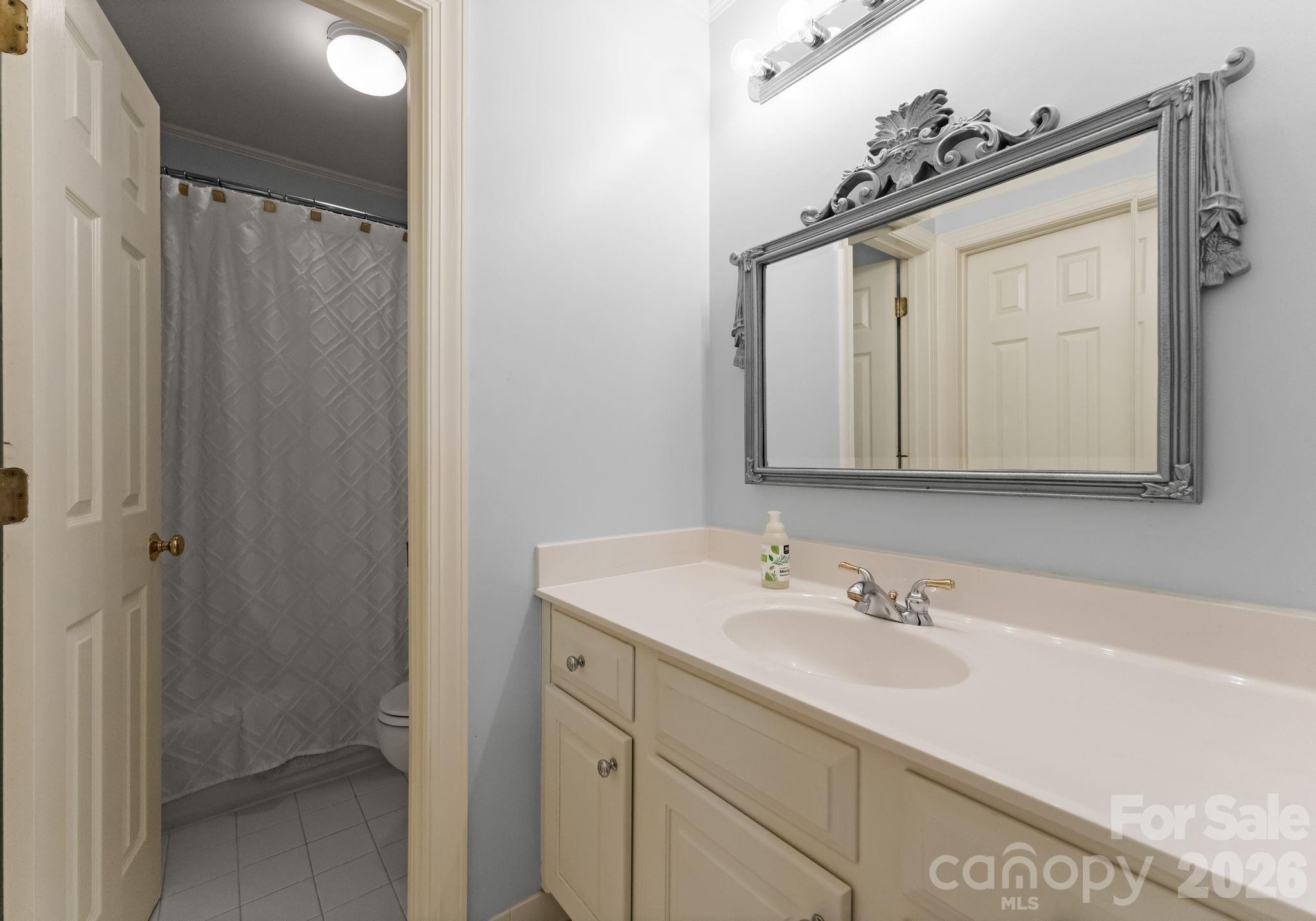 15705 Knox Hill Road Huntersville, NC 28078 - Photo 33 of 48 a bathroom with a sink vanity and a mirror