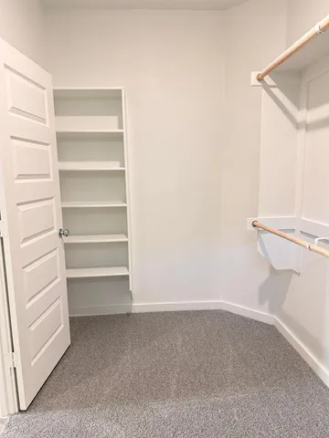 a view of walk in closet with empty racks