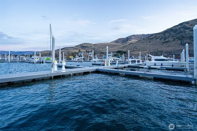 a view of a two chairs in the park