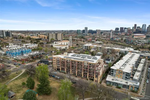 a city view with tall buildings