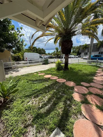 a view of a swimming pool with a garden