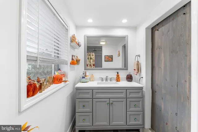 a bathroom with a sink a toilet and shower curtain