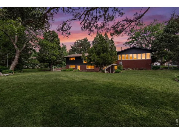 a view of a park with large trees