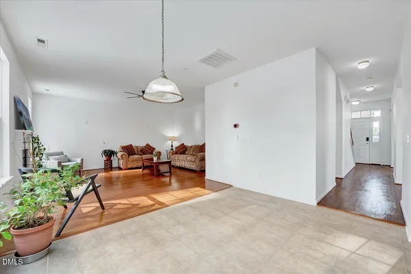 a view of a wooden roof deck