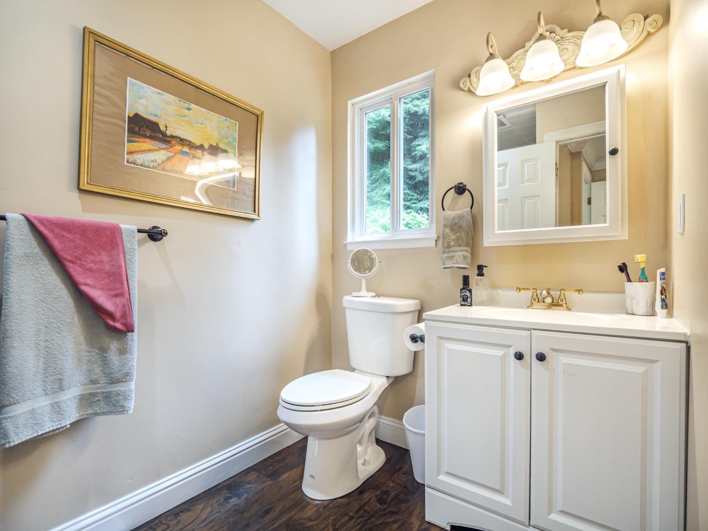 757 Cathedral Drive Aptos, CA 95003 - Photo 22 of 32 a bathroom with a toilet sink vanity and mirror