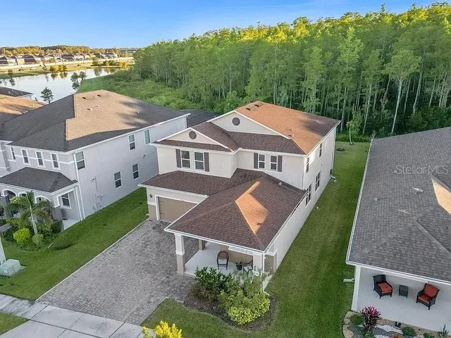 an aerial view of a house