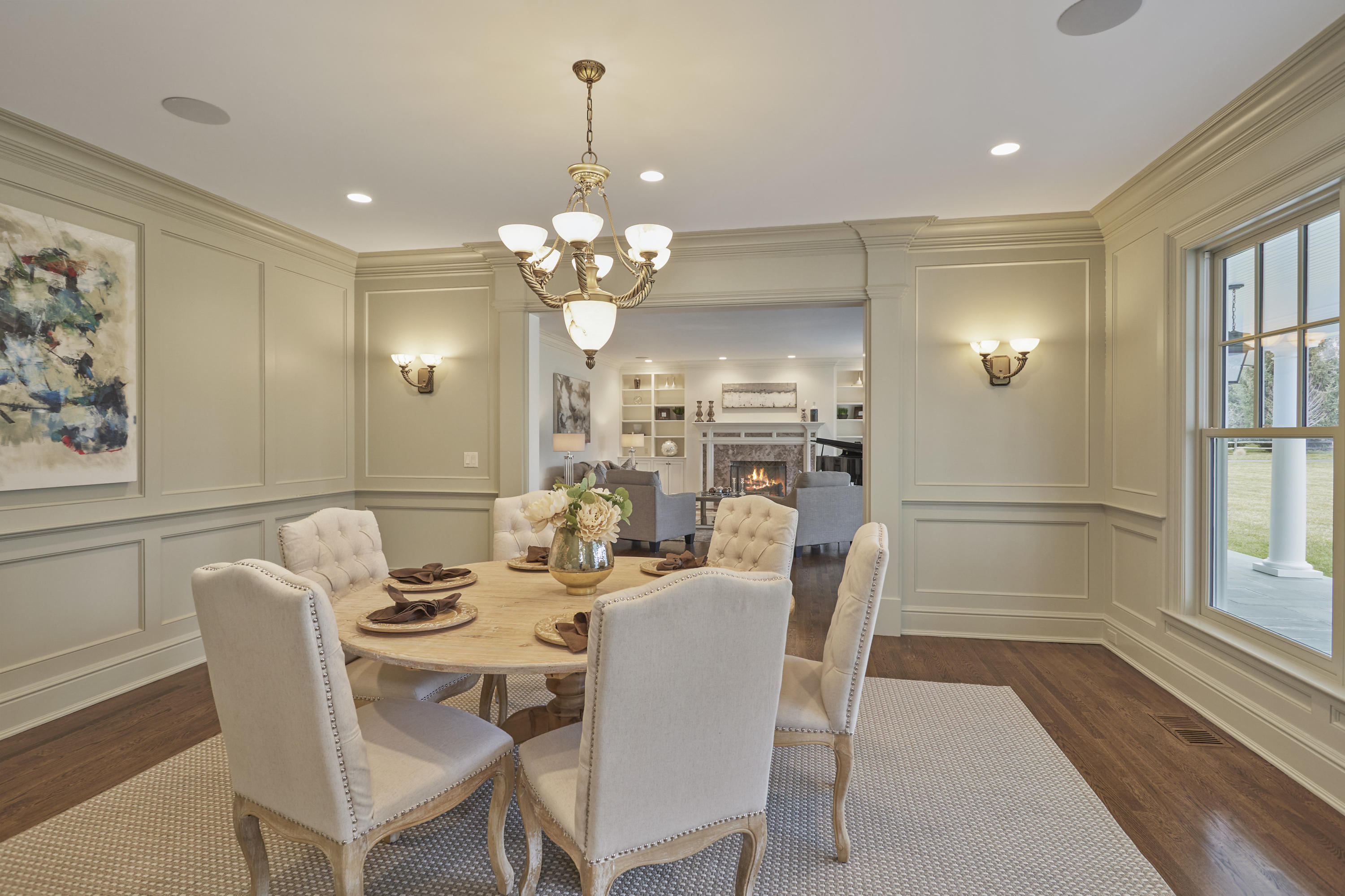 366 Brookside Road Darien, CT 06820 - Photo 10 of 40 a view of a dining room with furniture wooden floor and chandelier