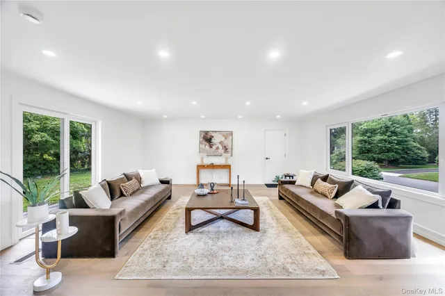 a living room with furniture and a rug