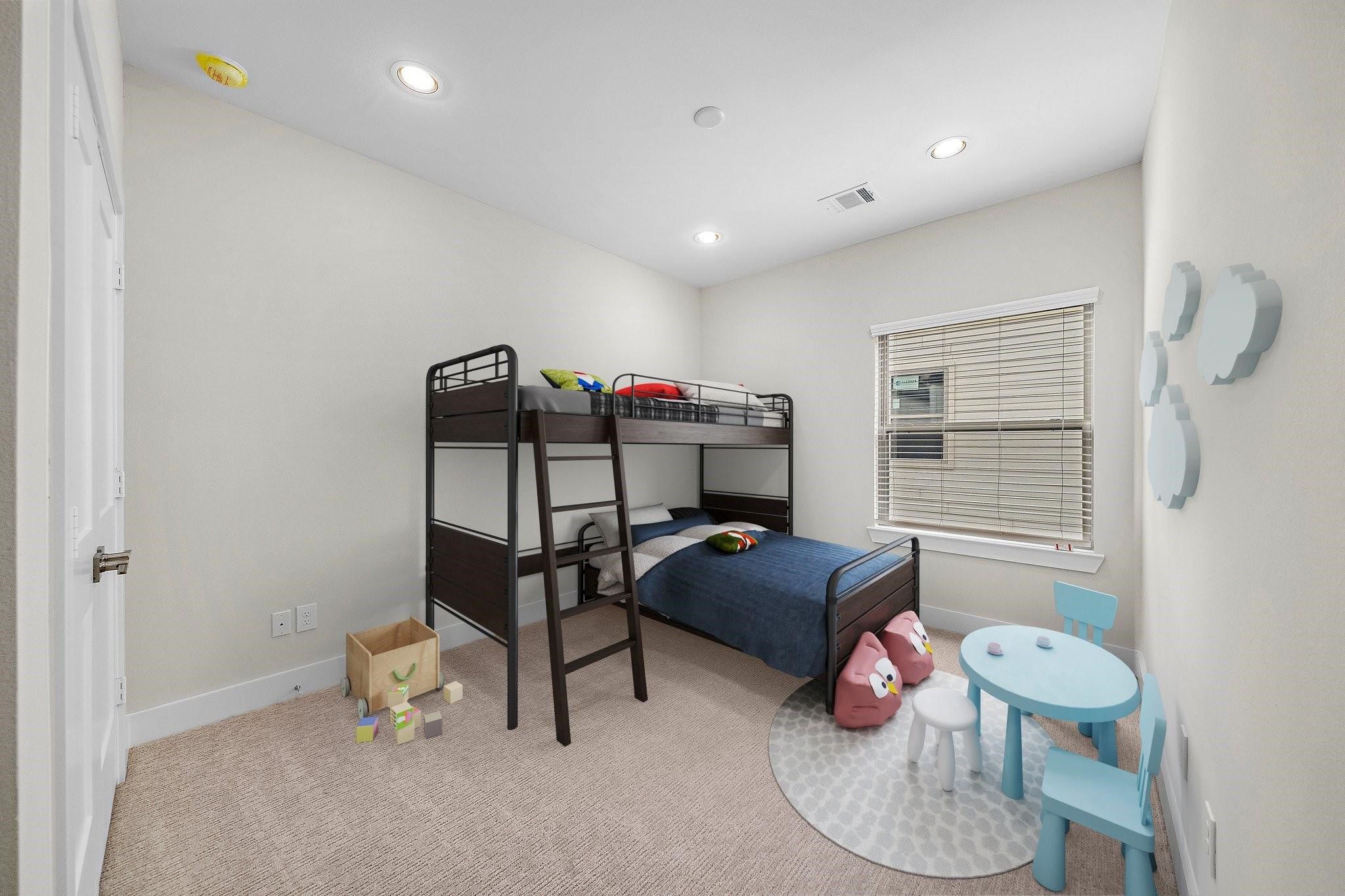 2200 Marnel Road, Unit J Houston, TX 77055 - Photo 17 of 25 a bedroom with a bed and a chandelier