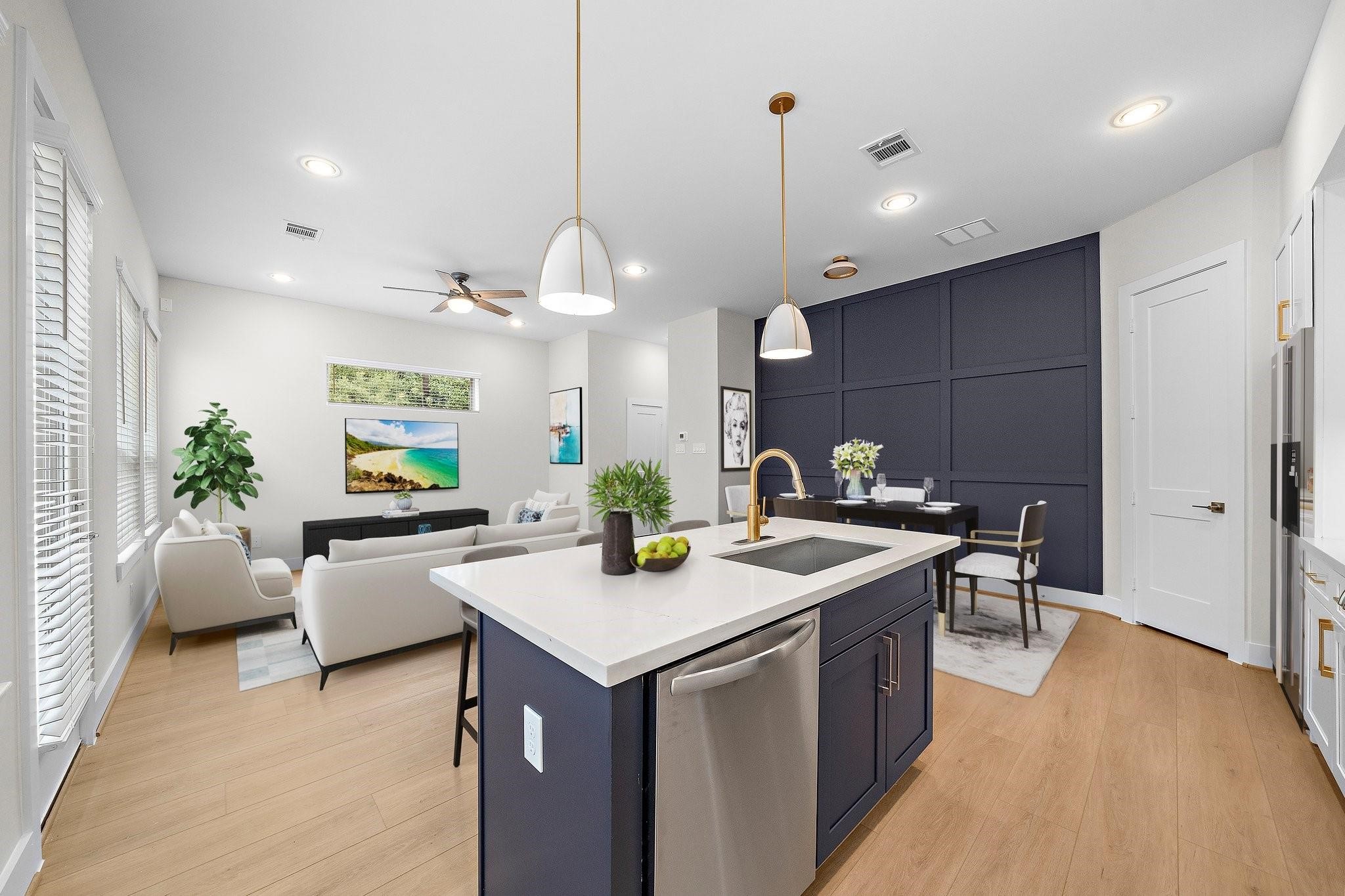 2200 Marnel Road, Unit J Houston, TX 77055 - Photo 7 of 25 a kitchen with a stove a counter top space and living room view