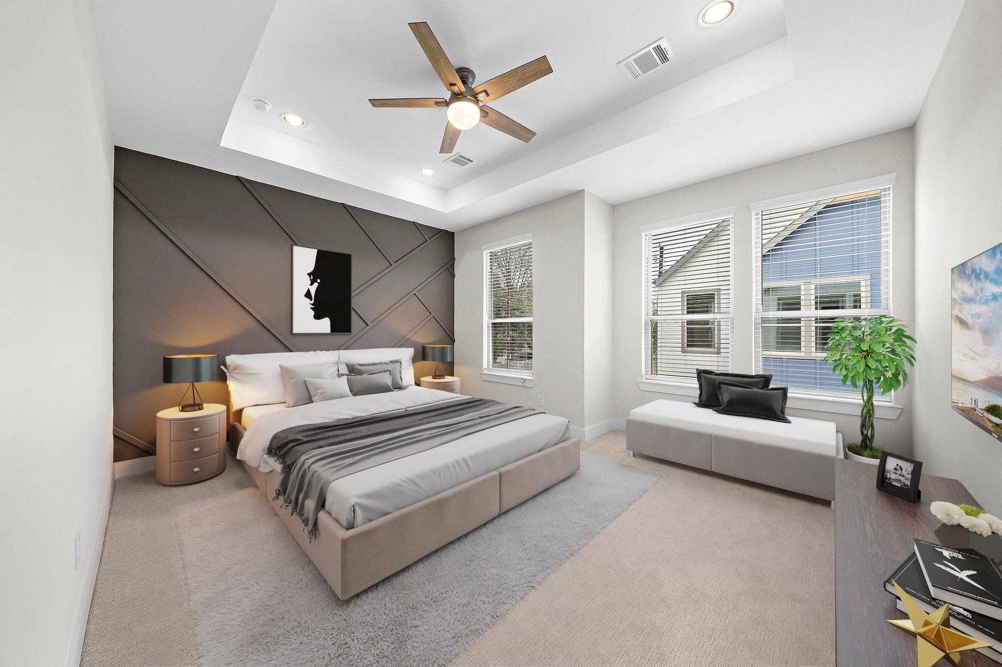 2200 Marnel Road, Unit J Houston, TX 77055 - Photo 10 of 25 a bedroom with a large bed couch and windows