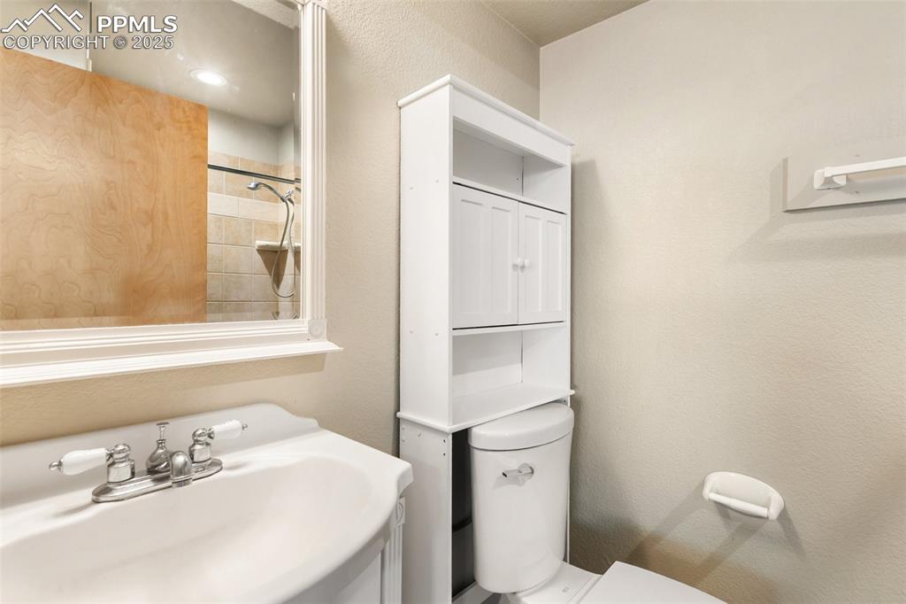 1380 Rampart Range Road Woodland Park, CO 80863 - Photo 22 of 30 a bathroom with a sink a toilet and shower