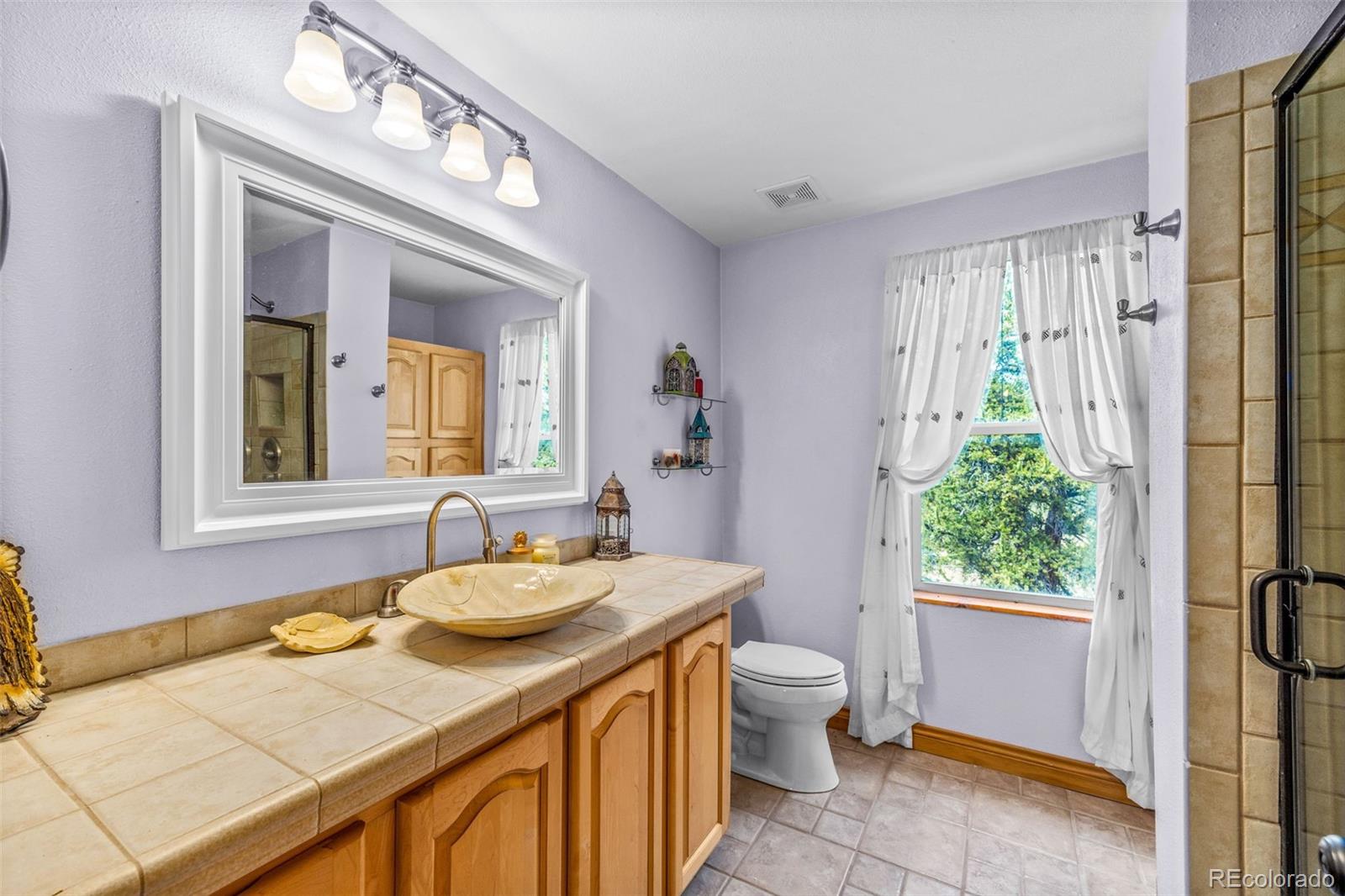 2020 Mullenville Road Fairplay, CO 80440 - Photo 30 of 49 a bathroom with a granite countertop sink mirror and a toilet