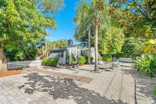 a view of a park with plants and trees