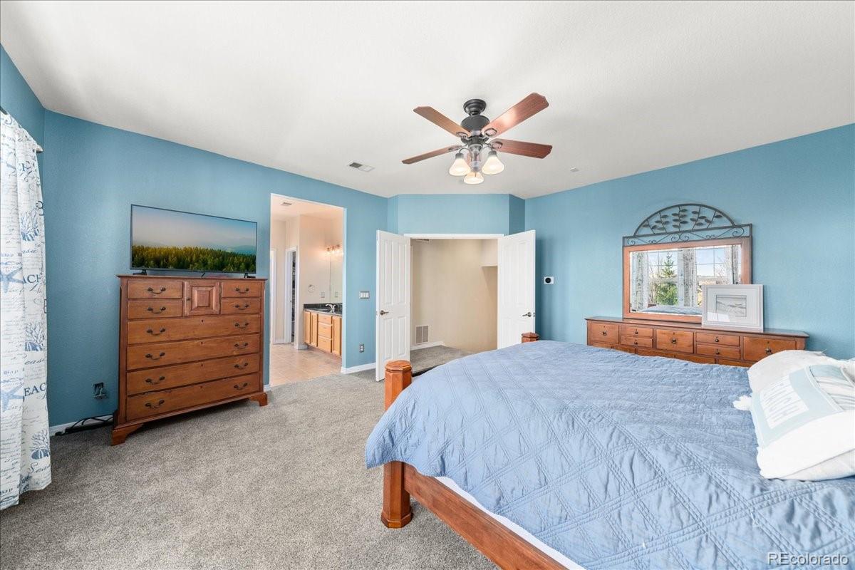 2730 River View Drive Broomfield, CO 80023 - Photo 17 of 48 a bedroom with a bed a dresser and a mirror