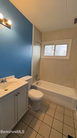 a bathroom with a bathtub and a toilet