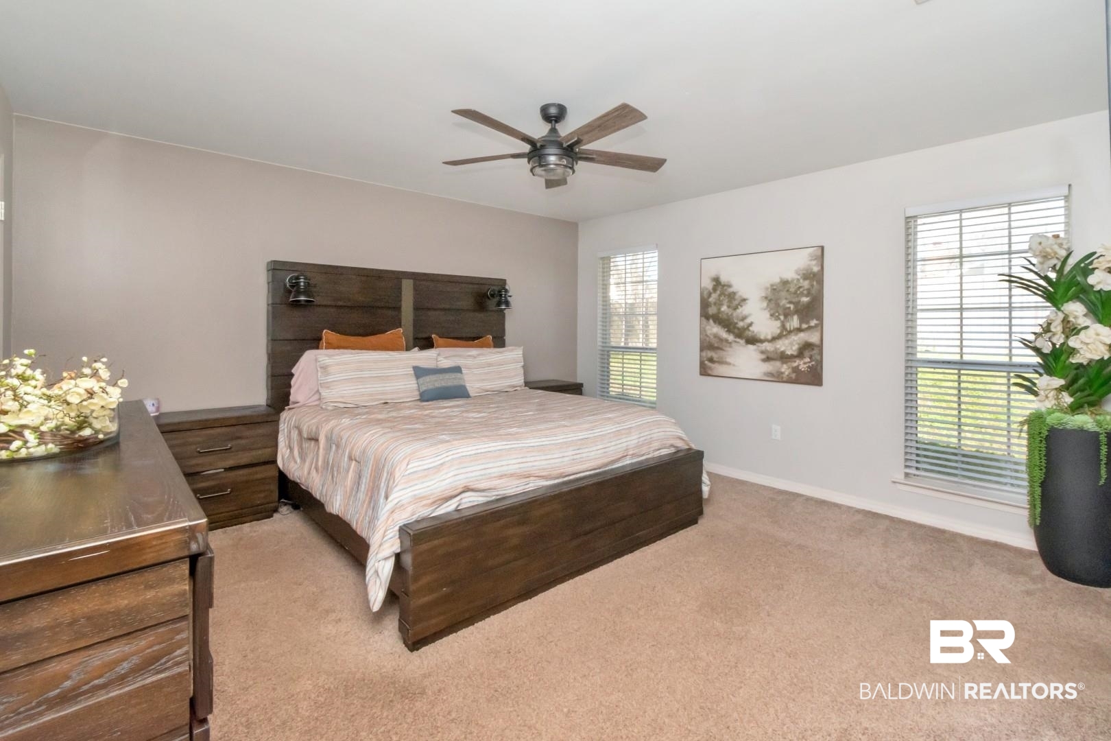 9410 Ashwood Court Mobile, AL 36695 - Photo 16 of 20 Bedroom featuring ceiling fan and light carpet