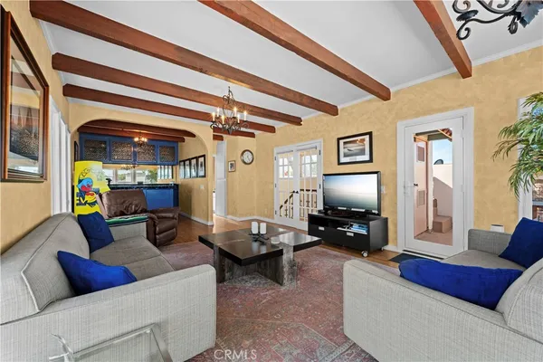 an outdoor sitting area with a view of a terrace