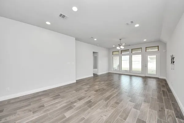 a view of kitchen with wooden floor