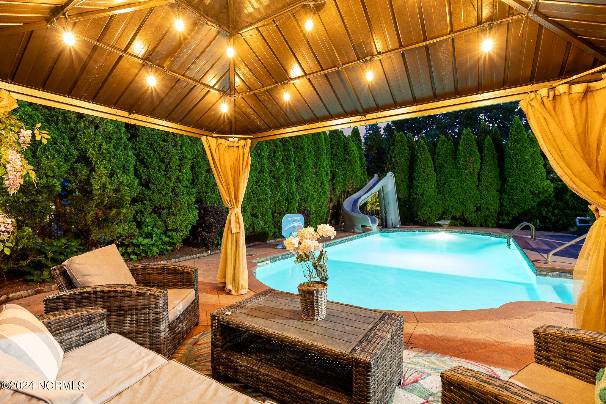 2620 Peachleaf Street Raleigh, NC 27614 - Photo 50 of 65 Gazebo and Heated Saltwater Pool with Water Slide