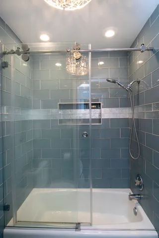 a bathroom with a shower