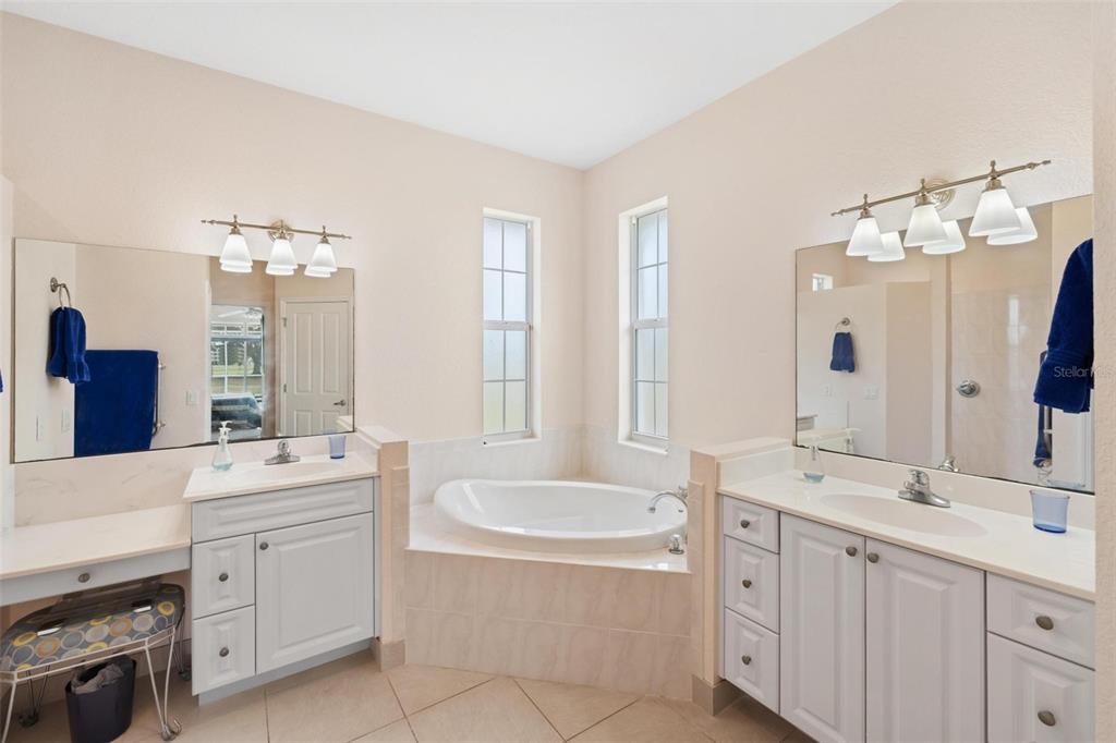 8069 Southwest Aviary Road Arcadia, FL 34269 - Photo 27 of 60 a bathroom with a double vanity sink large mirror and a bathtub