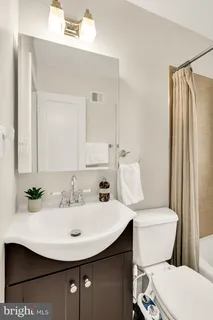 a bathroom with a sink a toilet and a mirror