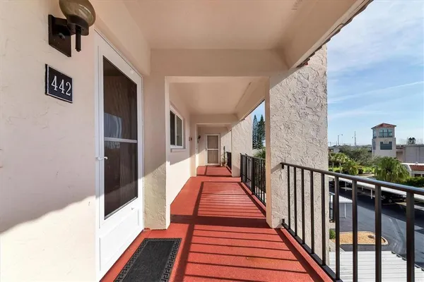 a view of a balcony from door