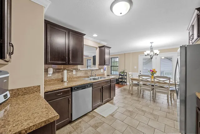 a kitchen with lots of counter top space