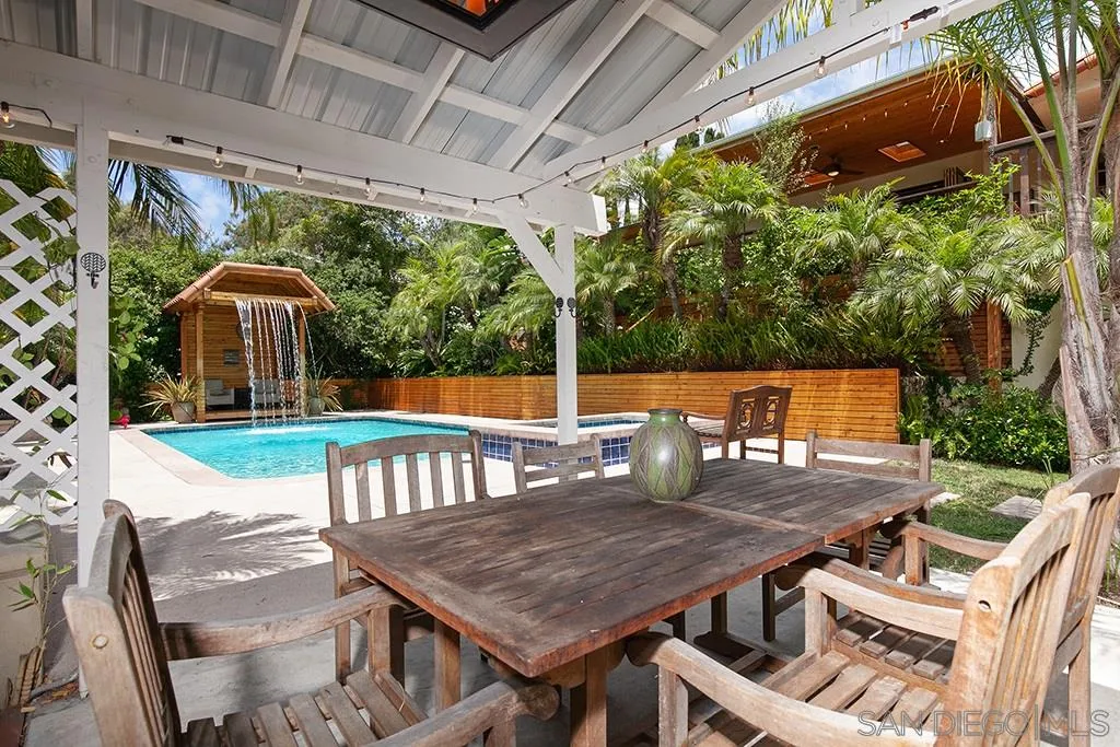 208 Rancho Santa Fe Road Encinitas, CA 92024 - Photo 35 of 45 a view of a patio with a table chairs and a backyard