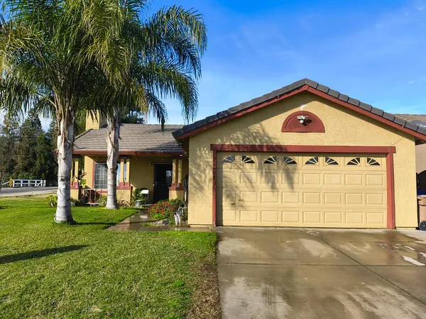 a front view of a house with a yard