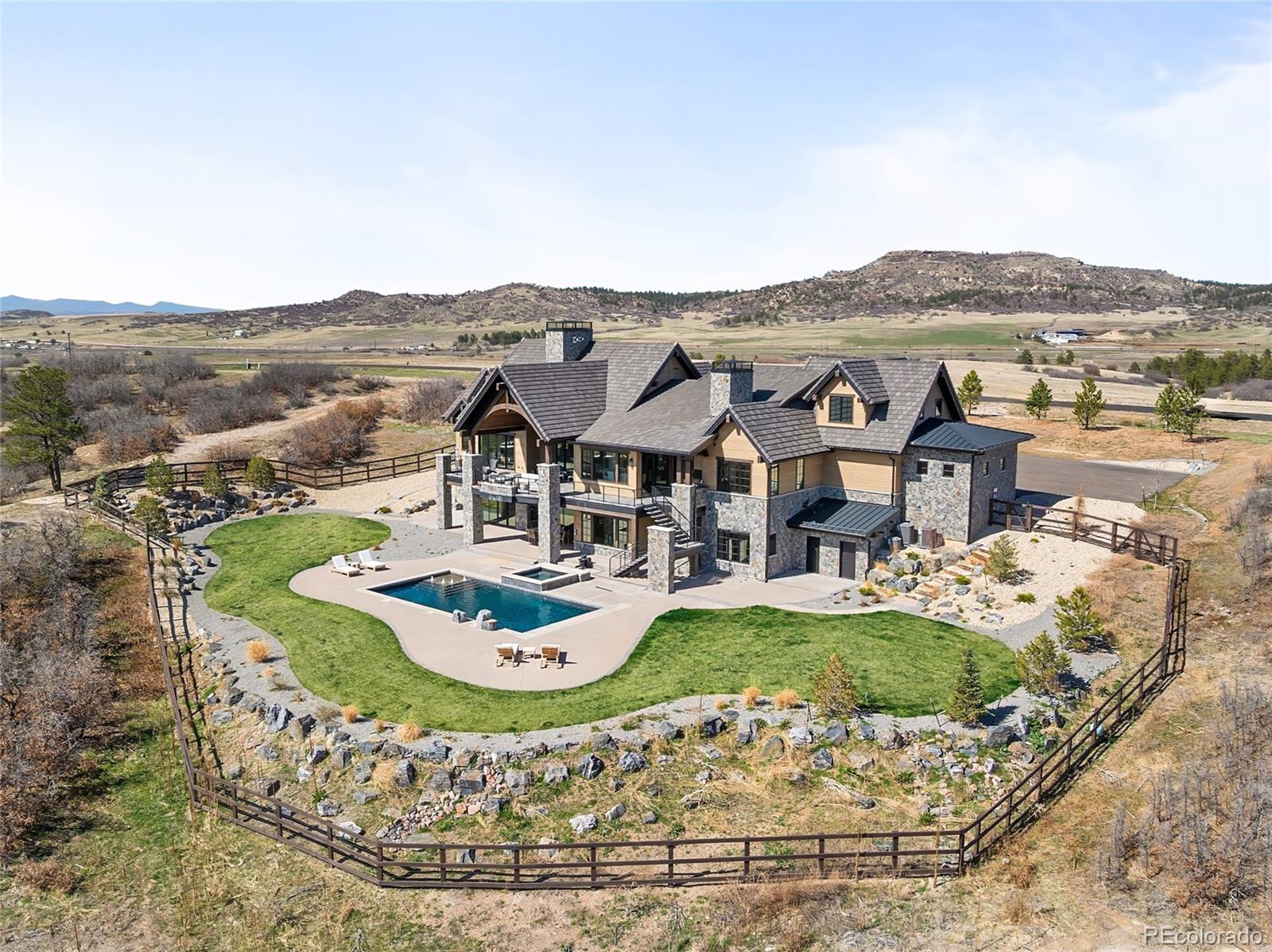 3148 Keep Drive Sedalia, CO 80135 - Photo 40 of 44 a view of a house with swimming pool and a yard