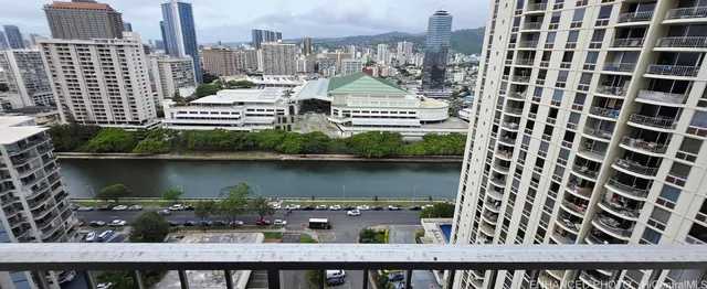 a city view from a balcony