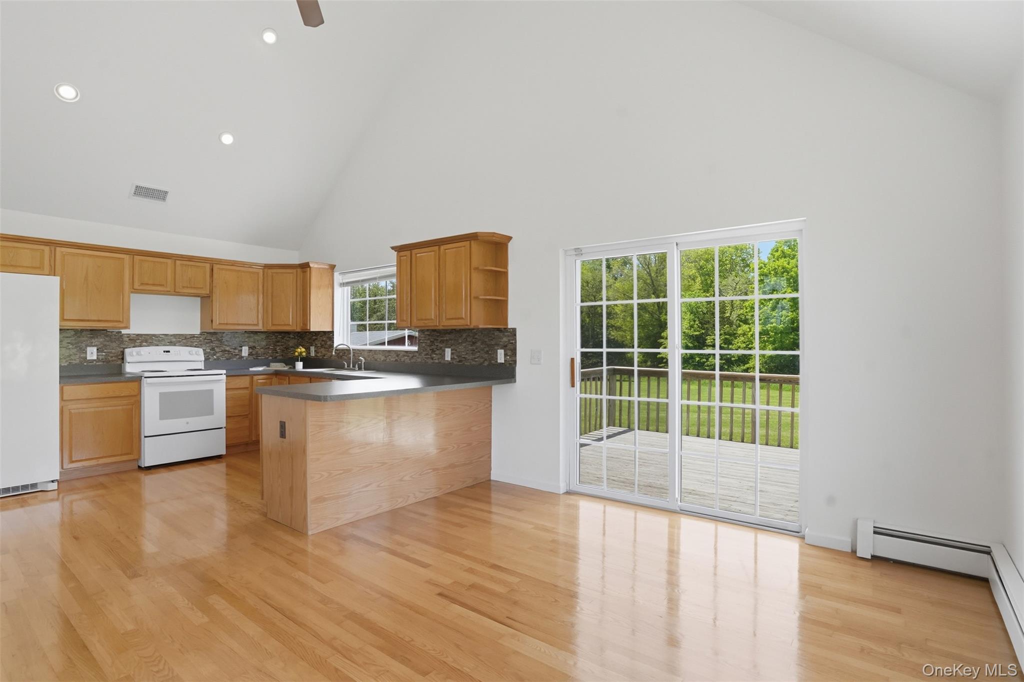 160 Pirog Road Pine Bush, NY 12566 - Photo 12 of 50 a view of a kitchen with granite countertop a stove top oven a sink a counter space and cabinets