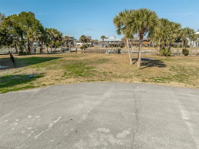 a view of a yard with a slide