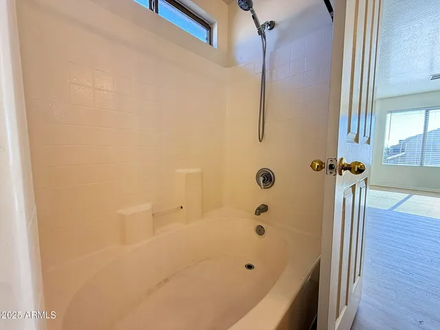 a bathroom with a bathtub