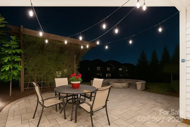 a view of a chairs and tables in patio