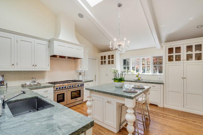 280 Ridgeway Road Woodside, CA 94062 - Photo 25 of 65 a kitchen with granite countertop a stove a sink and a refrigerator