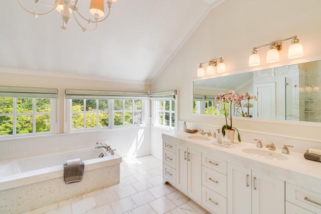 280 Ridgeway Road Woodside, CA 94062 - Photo 43 of 65 a bathroom with a granite countertop sink mirror and bathtub