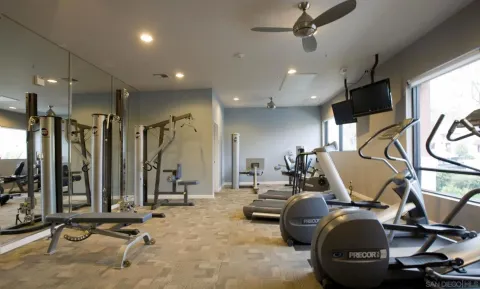 a view of a room with gym equipment