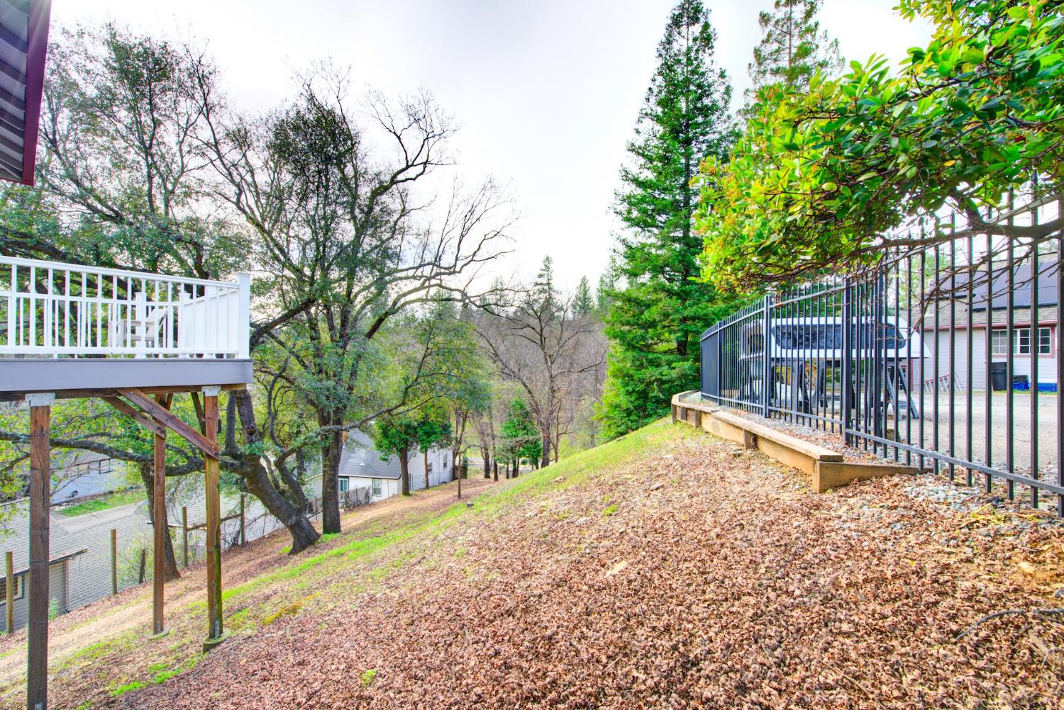 2812 Bronzecrest Street Placerville, CA 95667 - Photo 67 of 74 a view of a backyard with large trees and wooden fence