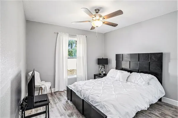 a room with a workspace