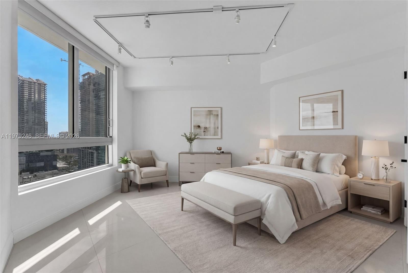 350 South Miami Avenue, Unit 2006 Miami, FL 33130 - Photo 29 of 33 a bedroom with a bed and a large window